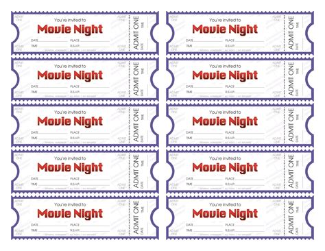 Printable Movie Night Ticket Template